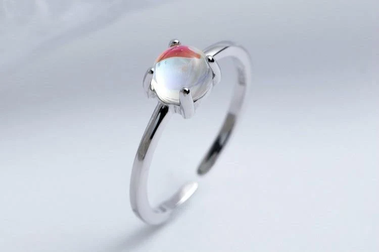 925 Sterling Silber Mondstein Offene Ringe Für Frauen Einfachen Stil Hochwertige Dame Modeschmuck