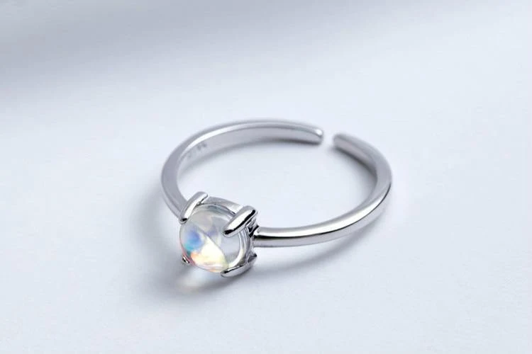 925 Sterling Silber Mondstein Offene Ringe Für Frauen Einfachen Stil Hochwertige Dame Modeschmuck