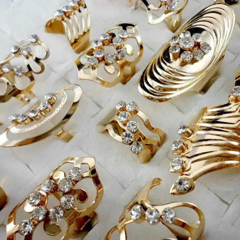 20Pcs Mix Stil Zinklegierung Gold Ring Einstellbare Fingerring für Frauen Modeschmuck Bijoux Lot Ringe LR475