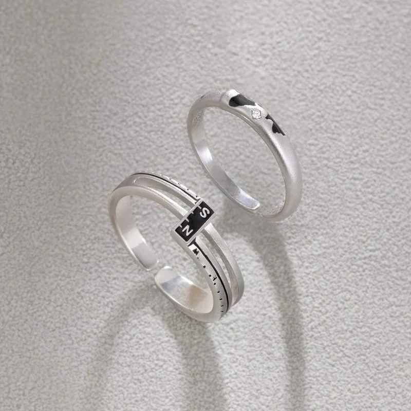 Koordinieren Sie N / S s925 Sterling Silber paar Ringe Asien Karte eleganten Schmuck für Frauen Engagement Geschenk