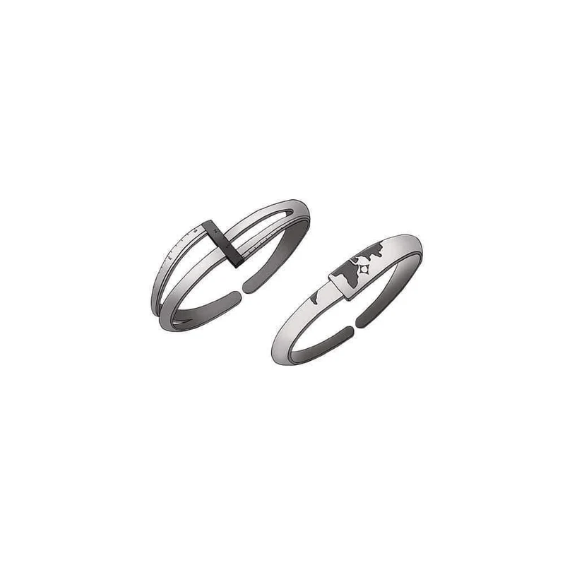Koordinieren Sie N / S s925 Sterling Silber paar Ringe Asien Karte eleganten Schmuck für Frauen Engagement Geschenk