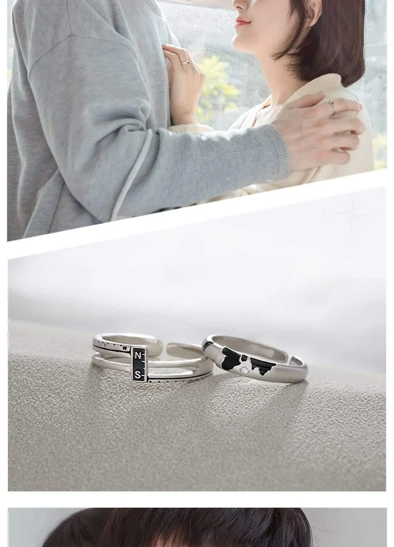 Koordinieren Sie N / S s925 Sterling Silber paar Ringe Asien Karte eleganten Schmuck für Frauen Engagement Geschenk