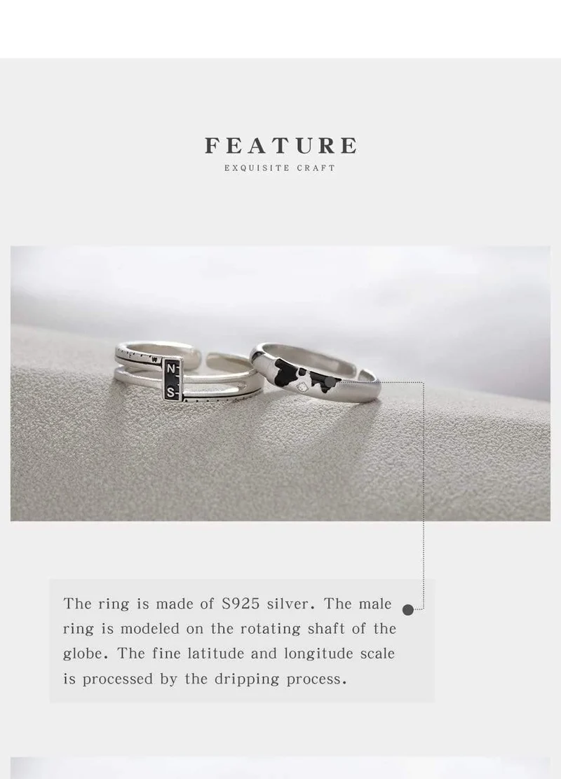 Koordinieren Sie N / S s925 Sterling Silber paar Ringe Asien Karte eleganten Schmuck für Frauen Engagement Geschenk
