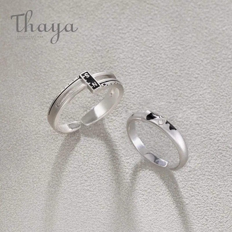 Koordinieren Sie N / S s925 Sterling Silber paar Ringe Asien Karte eleganten Schmuck für Frauen Engagement Geschenk