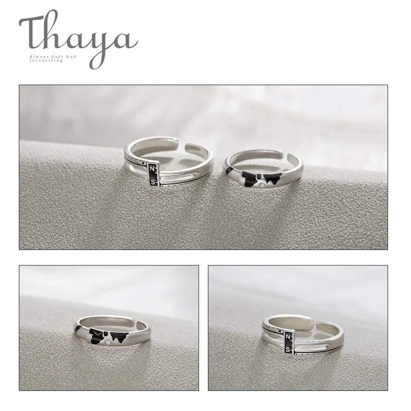Koordinieren Sie N / S s925 Sterling Silber paar Ringe Asien Karte eleganten Schmuck für Frauen Engagement Geschenk