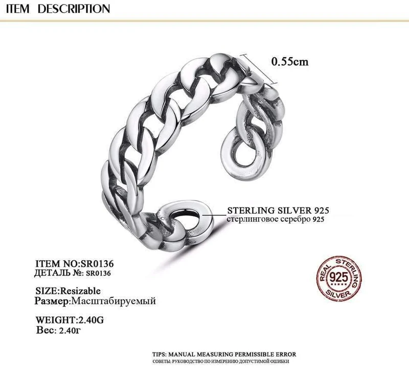 Edle Ringe aus 925er Sterlingsilber für Damen und Herren, verstellbare Manschette, thailändischer Strickring