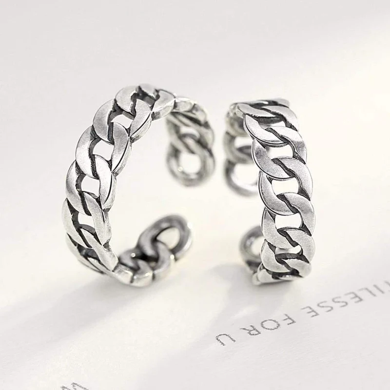 Edle Ringe aus 925er Sterlingsilber für Damen und Herren, verstellbare Manschette, thailändischer Strickring