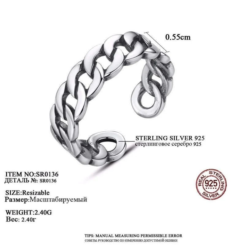 Edle Ringe aus 925er Sterlingsilber für Damen und Herren, verstellbare Manschette, thailändischer Strickring