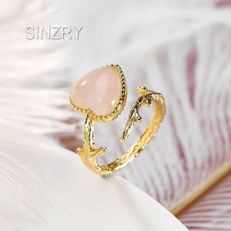 925 Sterling Silber Rosenquarz Herz Ring kreative 18KGP Silber schöne Ringe