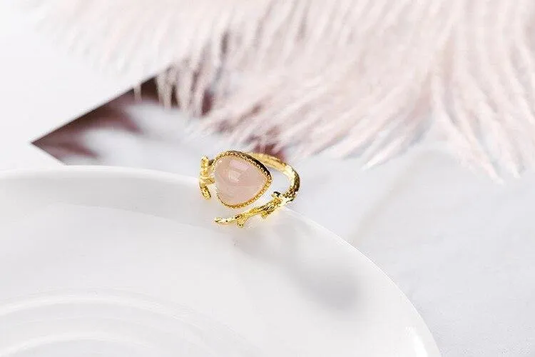 925 Sterling Silber Rosenquarz Herz Ring kreative 18KGP Silber schöne Ringe