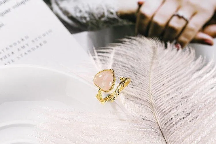 925 Sterling Silber Rosenquarz Herz Ring kreative 18KGP Silber schöne Ringe