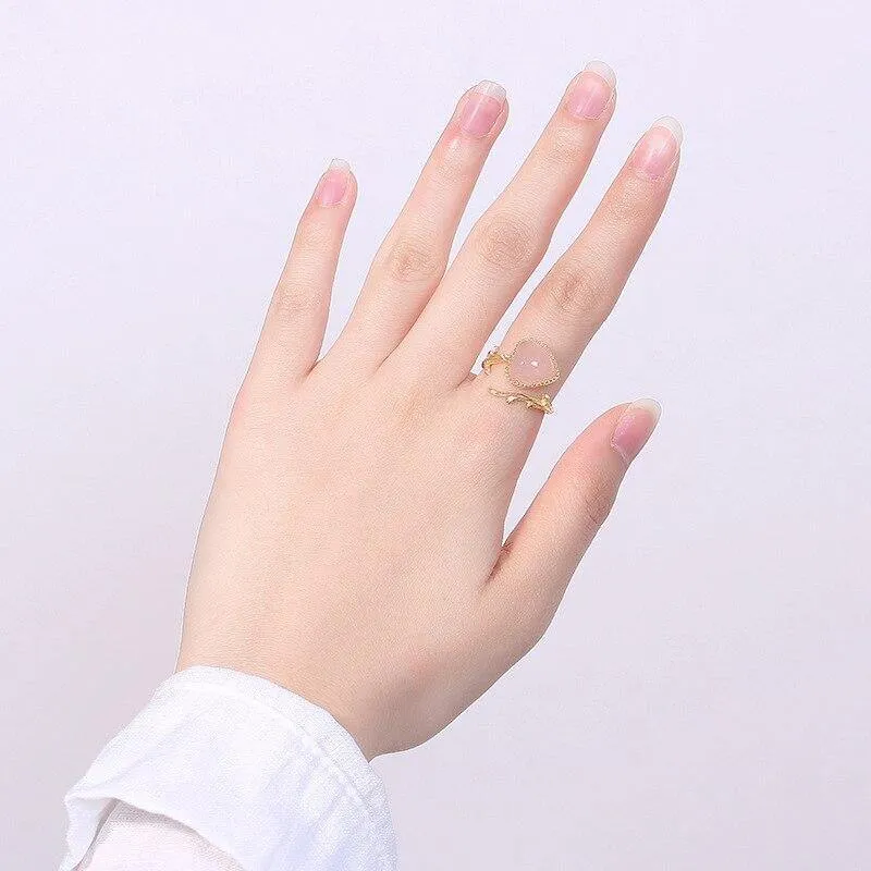 925 Sterling Silber Rosenquarz Herz Ring kreative 18KGP Silber schöne Ringe