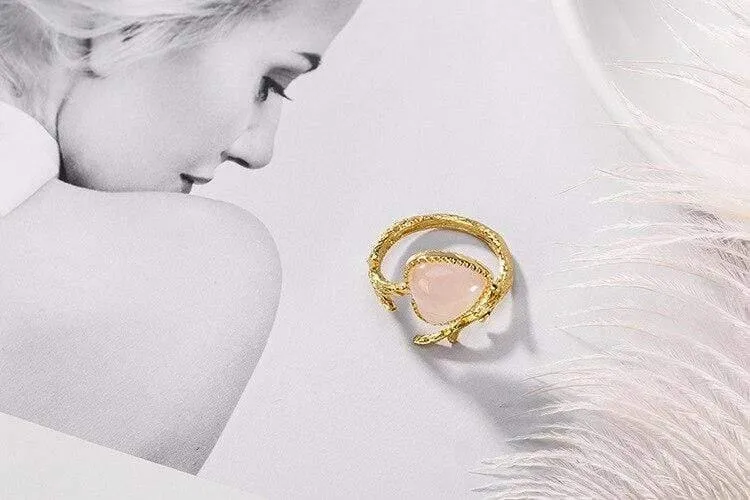 925 Sterling Silber Rosenquarz Herz Ring kreative 18KGP Silber schöne Ringe
