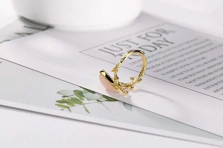 925 Sterling Silber Rosenquarz Herz Ring kreative 18KGP Silber schöne Ringe