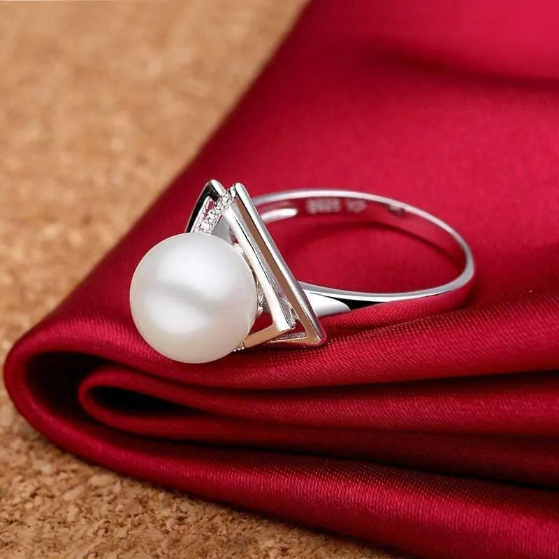 Ring aus 925er Sterlingsilber mit 9–10 mm natürlicher Süßwasserperle, edler Schmuck, Hochzeitsmarke, Verlobungsring für Liebhaberinnen