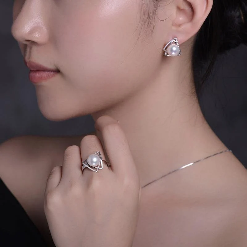 Ring aus 925er Sterlingsilber mit 9–10 mm natürlicher Süßwasserperle, edler Schmuck, Hochzeitsmarke, Verlobungsring für Liebhaberinnen