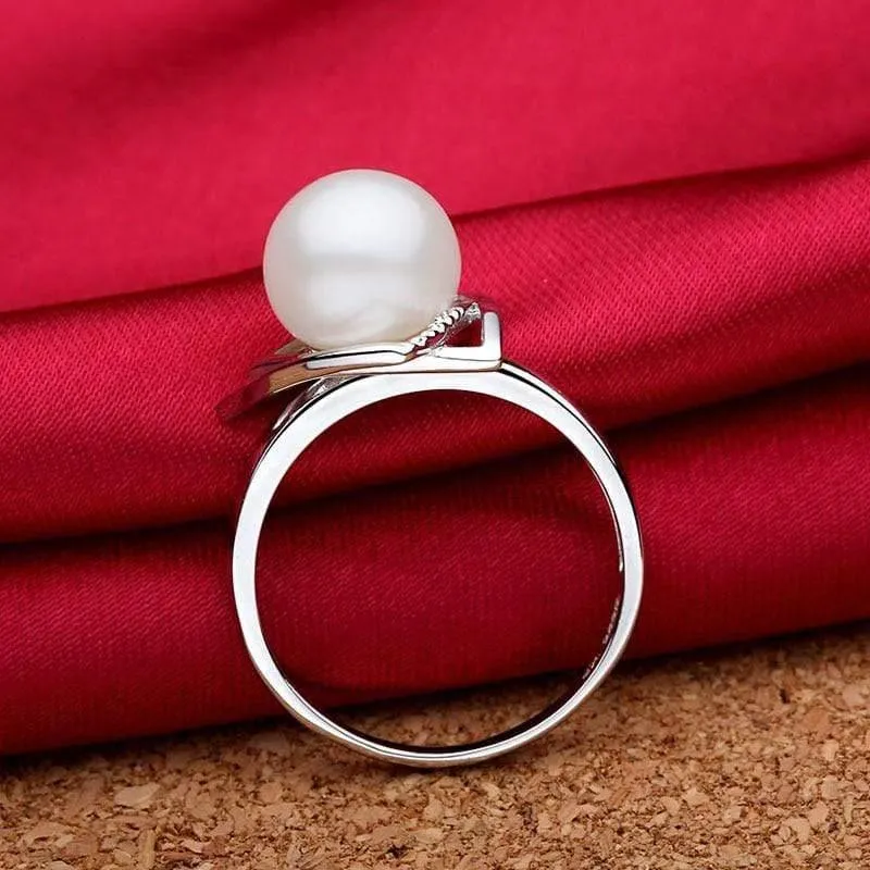 Ring aus 925er Sterlingsilber mit 9–10 mm natürlicher Süßwasserperle, edler Schmuck, Hochzeitsmarke, Verlobungsring für Liebhaberinnen