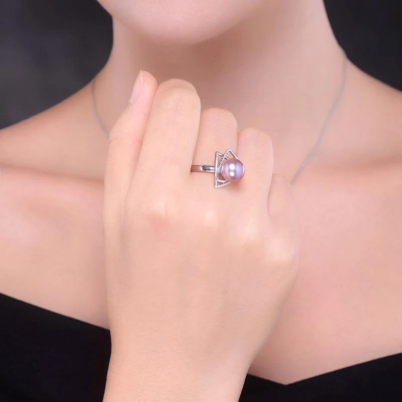 Ring aus 925er Sterlingsilber mit 9–10 mm natürlicher Süßwasserperle, edler Schmuck, Hochzeitsmarke, Verlobungsring für Liebhaberinnen