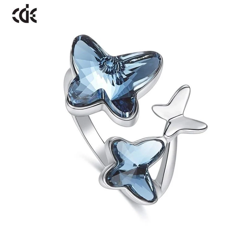 925 Sterling Ring verziert mit Kristallen Schmetterling einstellbare Finger Frauen Ring Hochzeit Engagement Schmuck