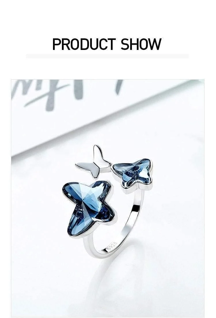925 Sterling Ring verziert mit Kristallen Schmetterling einstellbare Finger Frauen Ring Hochzeit Engagement Schmuck