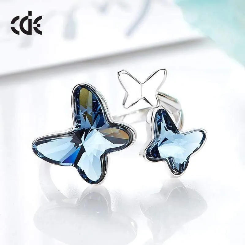925 Sterling Ring verziert mit Kristallen Schmetterling einstellbare Finger Frauen Ring Hochzeit Engagement Schmuck