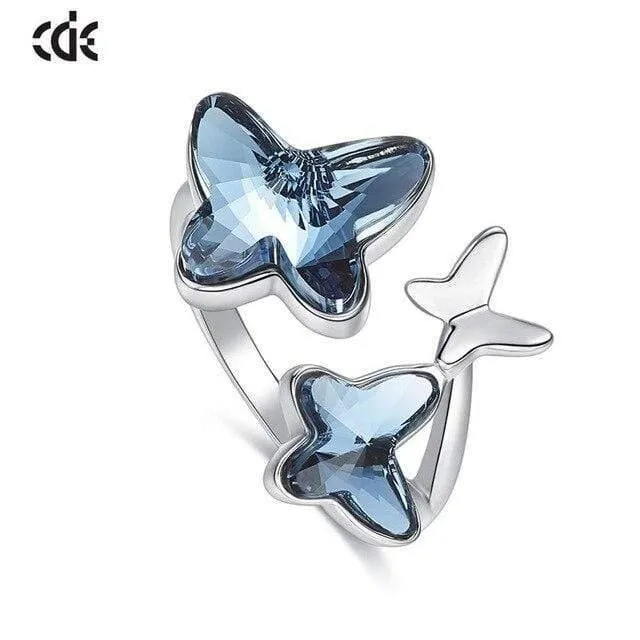 925 Sterling Ring verziert mit Kristallen Schmetterling einstellbare Finger Frauen Ring Hochzeit Engagement Schmuck