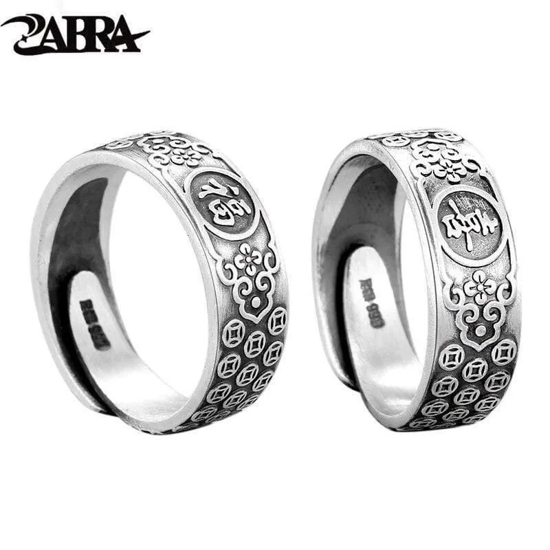 999 Sterling Silber Segen Glück Ringe einstellbar für Männer Frauen Unisex Hochzeit Valentinstag Schmuck