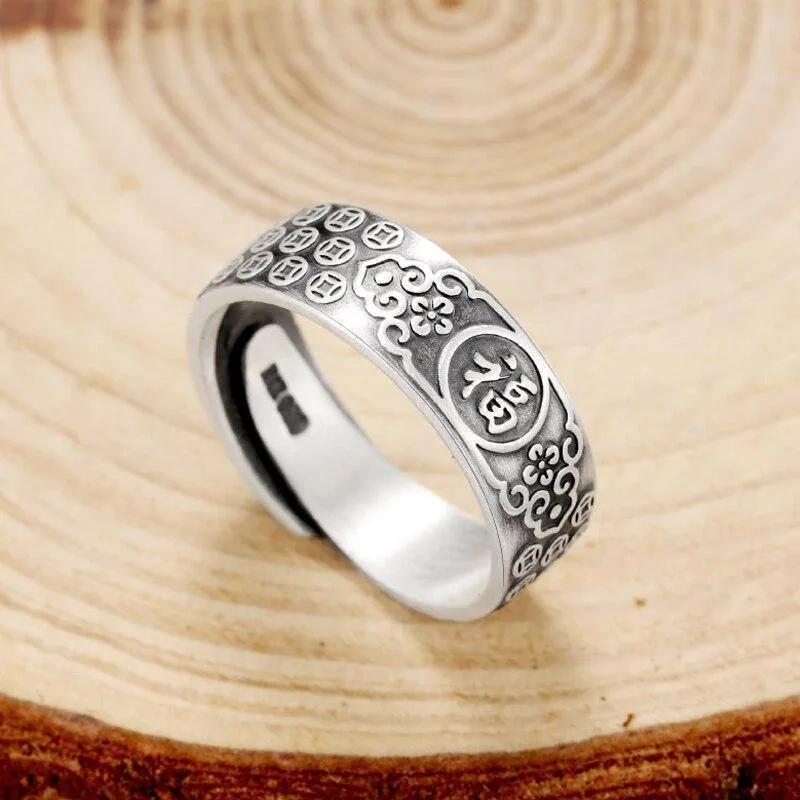 999 Sterling Silber Segen Glück Ringe einstellbar für Männer Frauen Unisex Hochzeit Valentinstag Schmuck