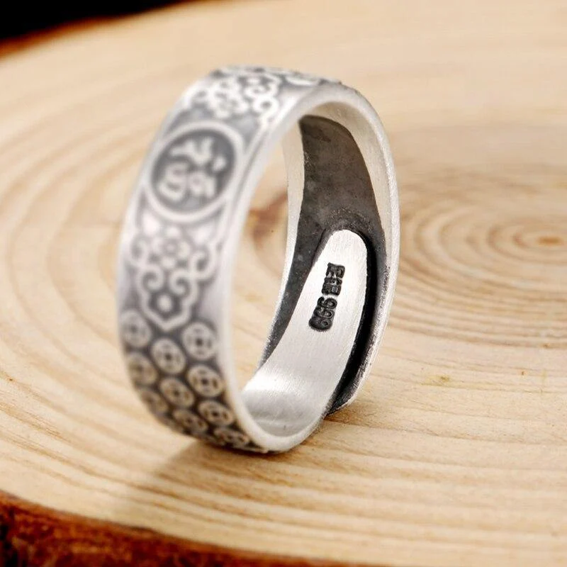 999 Sterling Silber Segen Glück Ringe einstellbar für Männer Frauen Unisex Hochzeit Valentinstag Schmuck
