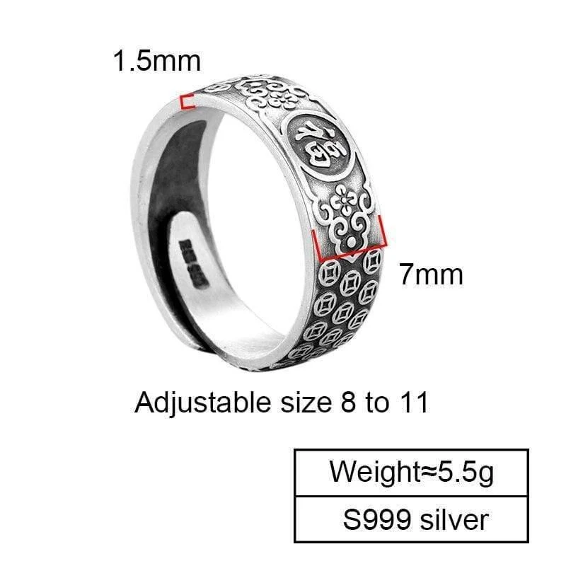 999 Sterling Silber Segen Glück Ringe einstellbar für Männer Frauen Unisex Hochzeit Valentinstag Schmuck