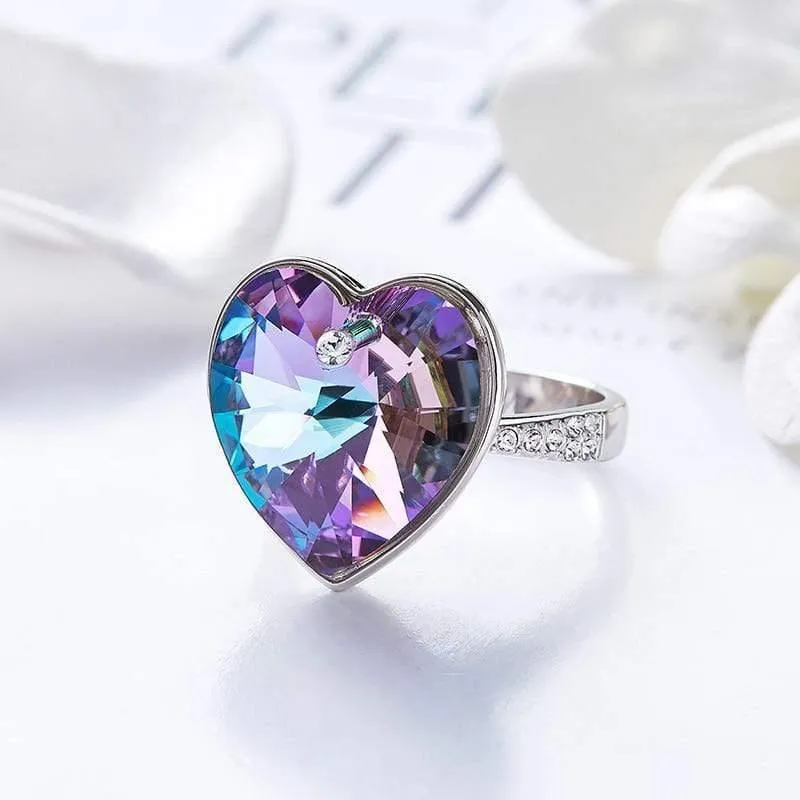 Ring Frau verziert mit Kristallen Trauringe Verlobungsgeschenk Herz Schmuck Ringen für Frauen Fingerring