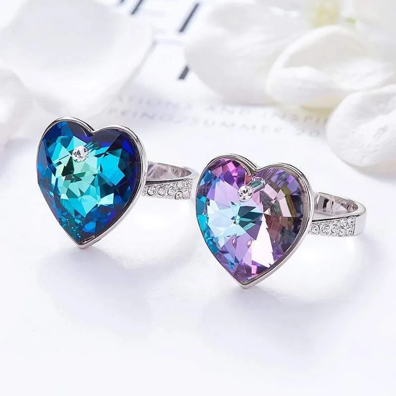Ring Frau verziert mit Kristallen Trauringe Verlobungsgeschenk Herz Schmuck Ringen für Frauen Fingerring