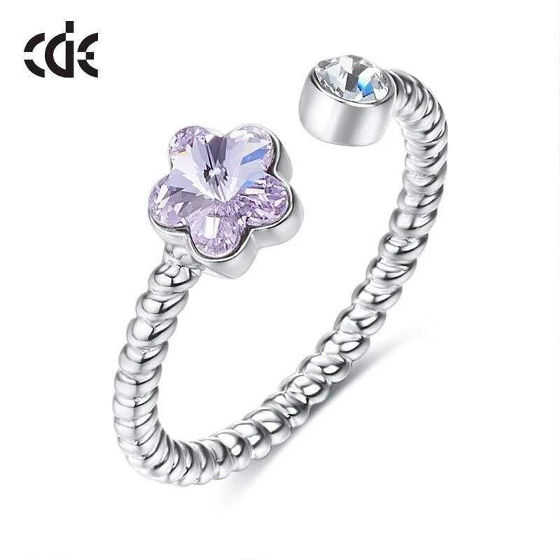 Ringe aus 925er-Sterlingsilber, verziert mit Kristallen, verstellbarer Blumen-Fingerring für Damen, Hochzeitsschmuck