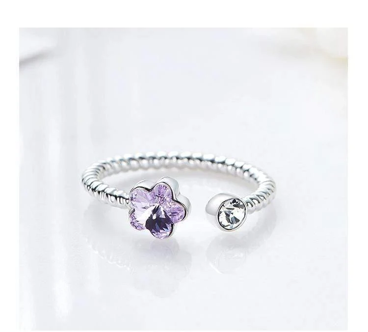 Ringe aus 925er-Sterlingsilber, verziert mit Kristallen, verstellbarer Blumen-Fingerring für Damen, Hochzeitsschmuck