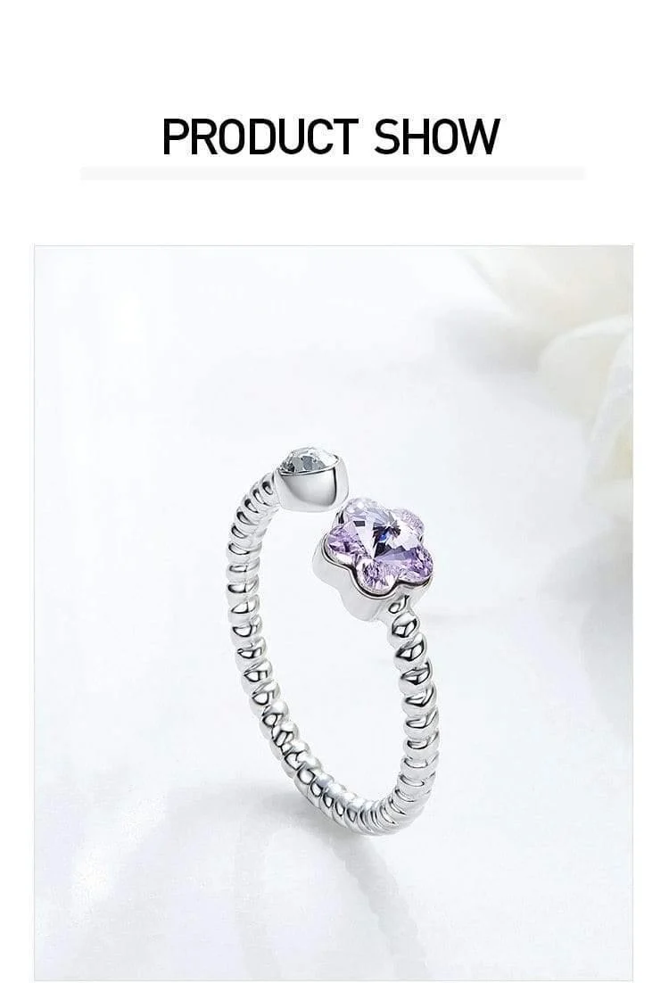 Ringe aus 925er-Sterlingsilber, verziert mit Kristallen, verstellbarer Blumen-Fingerring für Damen, Hochzeitsschmuck