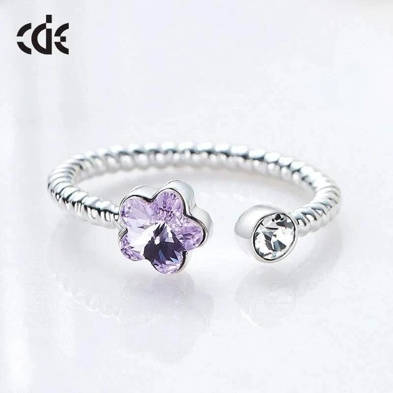 Ringe aus 925er-Sterlingsilber, verziert mit Kristallen, verstellbarer Blumen-Fingerring für Damen, Hochzeitsschmuck