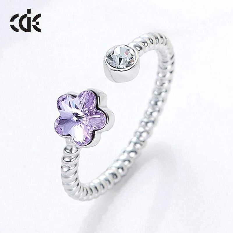 Ringe aus 925er-Sterlingsilber, verziert mit Kristallen, verstellbarer Blumen-Fingerring für Damen, Hochzeitsschmuck