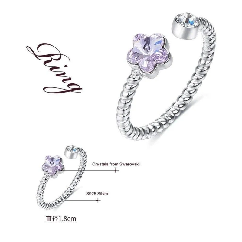 Ringe aus 925er-Sterlingsilber, verziert mit Kristallen, verstellbarer Blumen-Fingerring für Damen, Hochzeitsschmuck