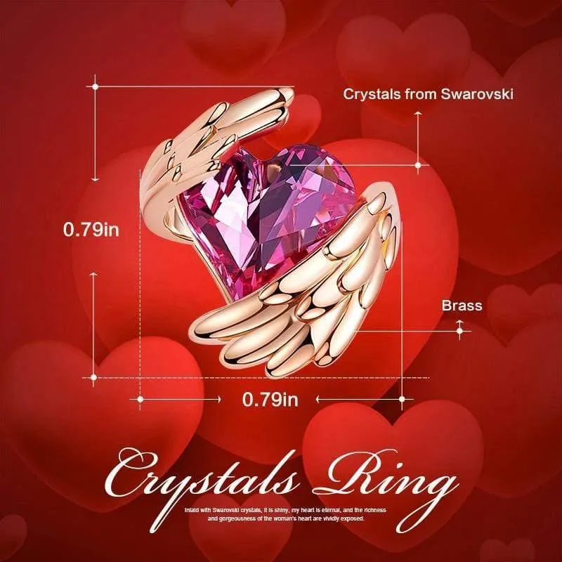 Goldringe, verziert mit Kristallen von Swarovski, Engelsflügel-Ring, Herz-Kristall-Schmuckring, Damen-Liebesgeschenke
