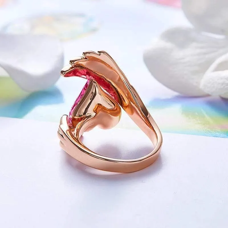Goldringe, verziert mit Kristallen von Swarovski, Engelsflügel-Ring, Herz-Kristall-Schmuckring, Damen-Liebesgeschenke