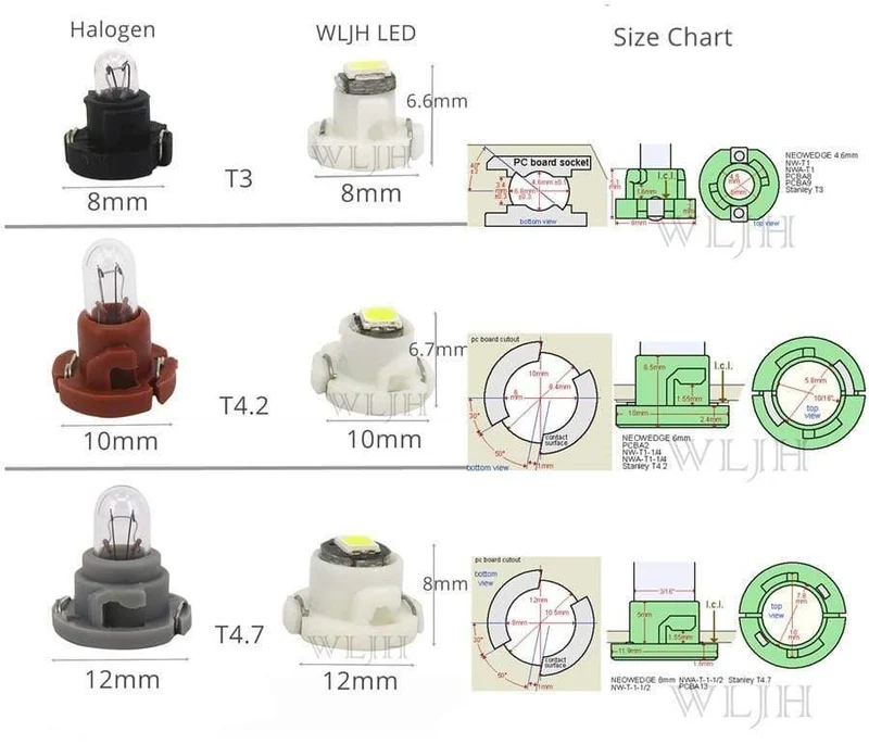 WLJH 10x T3 T4.2 T4.7 Led Neo Wedge 3030 SMD Heizung A/C Klimaregelung Hintergrundbeleuchtung Messgerät Instrument Armaturenbrett Licht Lampe für Auto