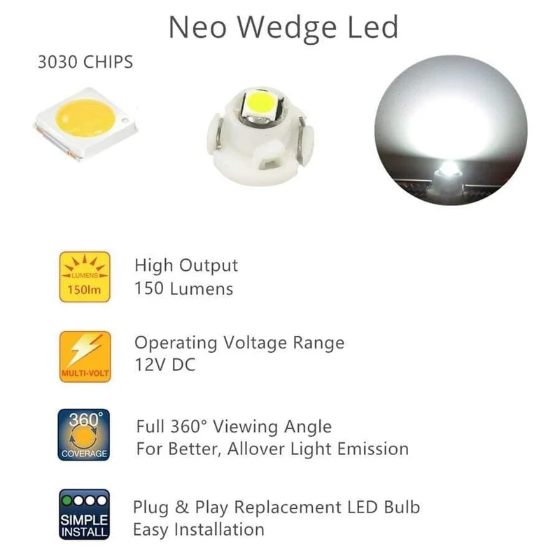 WLJH 10x T3 T4.2 T4.7 Led Neo Wedge 3030 SMD Heizung A/C Klimaregelung Hintergrundbeleuchtung Messgerät Instrument Armaturenbrett Licht Lampe für Auto