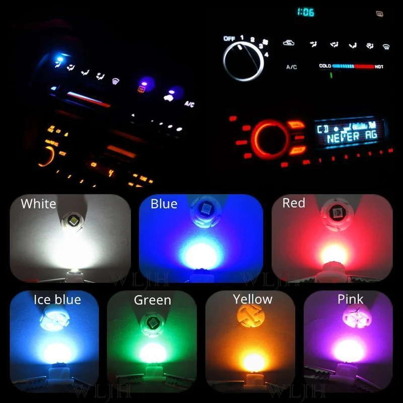 WLJH 10x T3 T4.2 T4.7 Led Neo Wedge 3030 SMD Heizung A/C Klimaregelung Hintergrundbeleuchtung Messgerät Instrument Armaturenbrett Licht Lampe für Auto