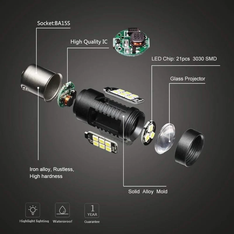 2 Stück 1156 BA15S P21W LED BAU15S PY21W BAY15D LED-Birne 1157 P21/5W R5W 21 Stück 3030SMD Auto-Glühbirnen Auto-LED-Licht 12 V – 24 V