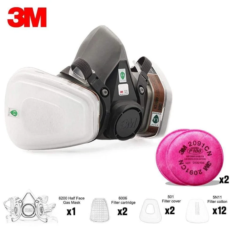 3M Mask 6200 19 In 1 PM2.5 Industriegasmaske Half Face Painting Sprühen Atemschutzgerät Sicherheitsarbeitsfilter Staubmaske Staubschutz