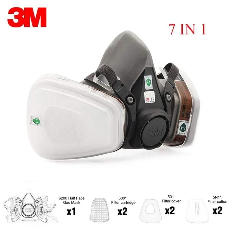 3M Mask 6200 19 In 1 PM2.5 Industriegasmaske Half Face Painting Sprühen Atemschutzgerät Sicherheitsarbeitsfilter Staubmaske Staubschutz