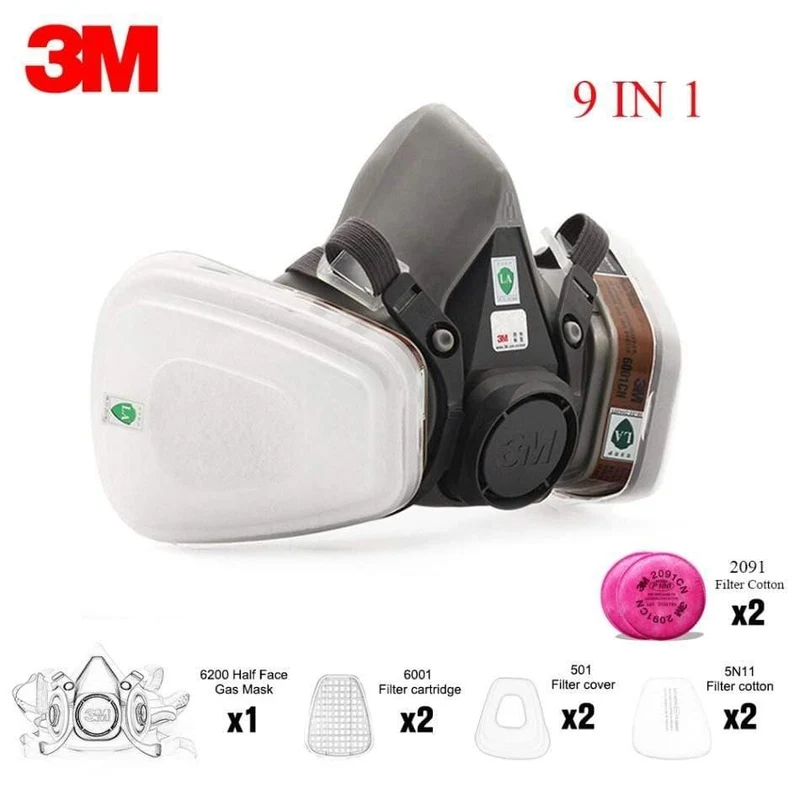3M Mask 6200 19 In 1 PM2.5 Industriegasmaske Half Face Painting Sprühen Atemschutzgerät Sicherheitsarbeitsfilter Staubmaske Staubschutz