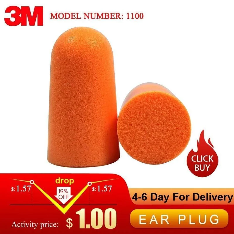 3M 1100 Foam Ear Plug Uncorded Earplugs 29 dB Geräuschreduzierung 10 Paar Einzelverpackung