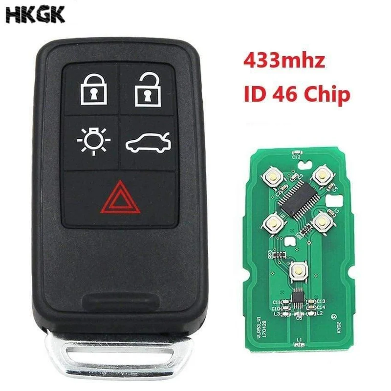 5 Tasten Funkschlüssel Autoschlüssel KYDZ für Volvo XC60 S60 S60L V40 V60 434 MHz ID46 Chip ungeschnittene Klinge