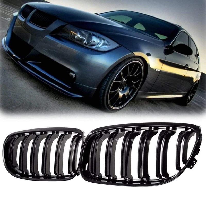 Paar matt/glänzend schwarze Auto-Frontgrills für BMW E90 LCI 3er-Limousine/Wagon 09–11. Renngrills